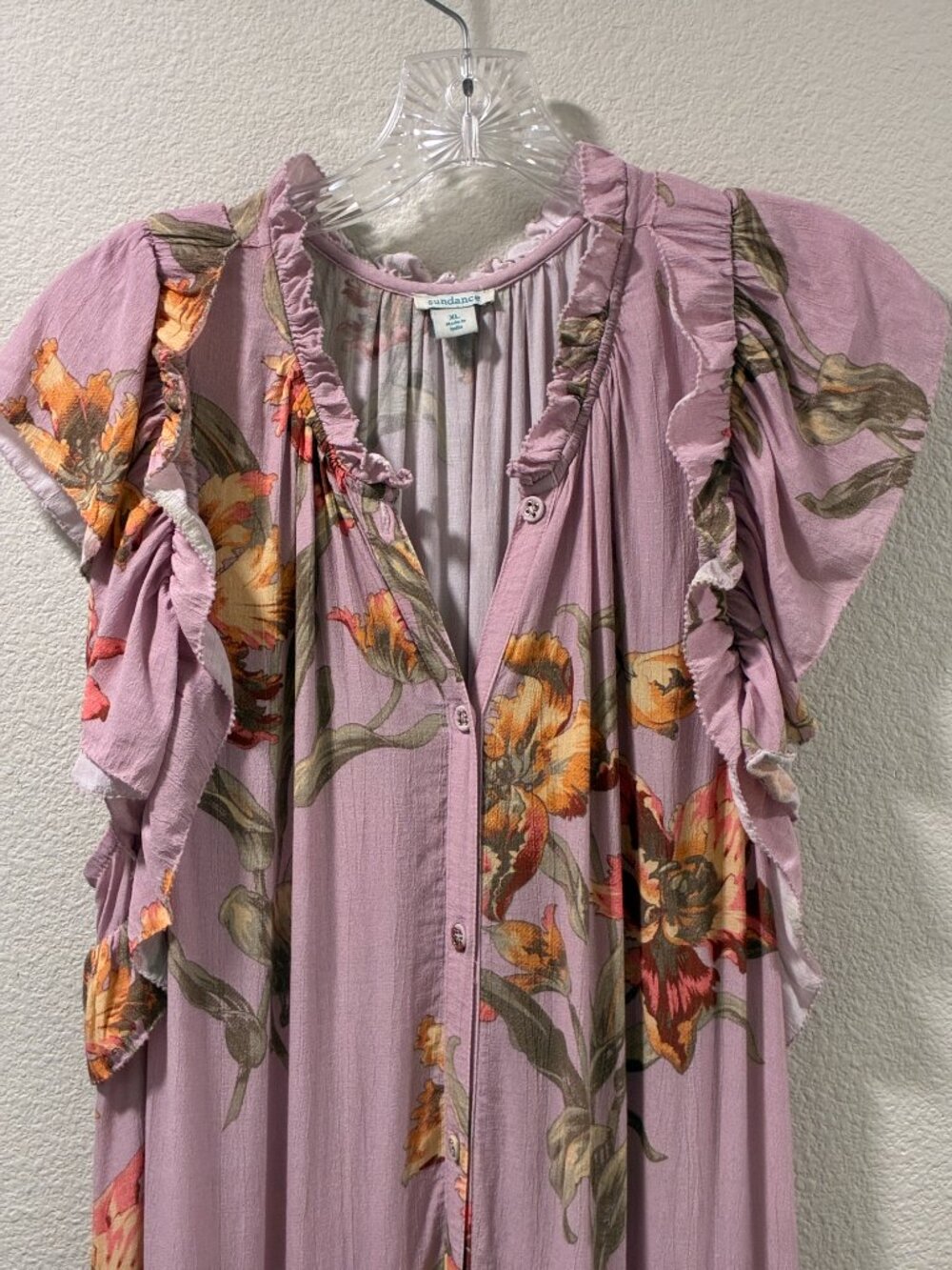 SUNDANCE Tierra Lavender/Yellow Floral Flutter Sleeve Tiered Maxi Dress Women XL - Picture 5 of 13